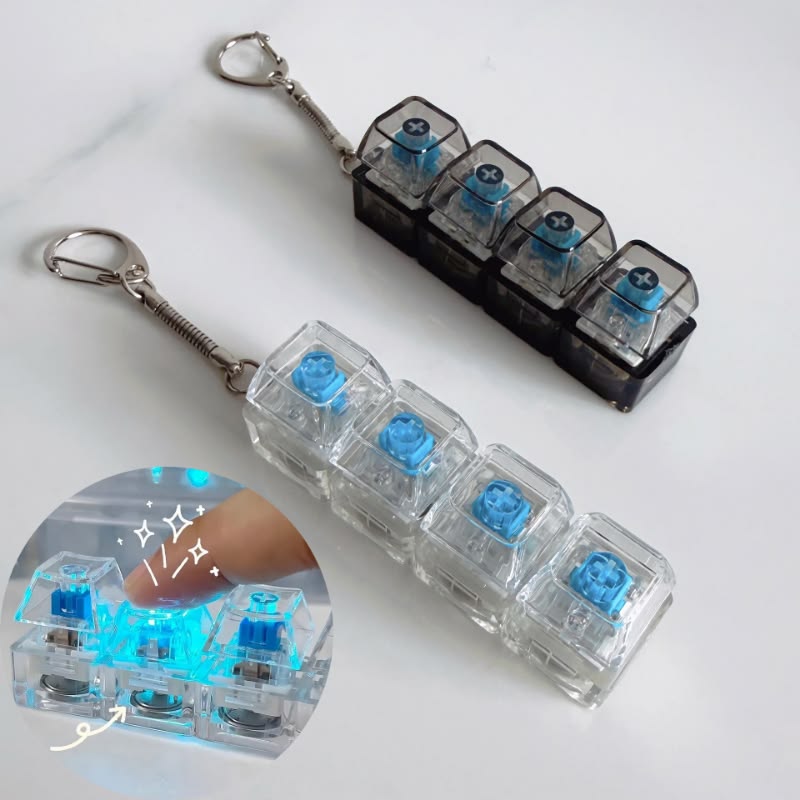 Mechanical keyboard switch tester keychain — 4-switch acrylic sampler with blue clicky switches
