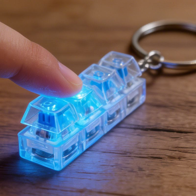 Mechanical keyboard switch tester keychain — 4-switch acrylic sampler with blue clicky switches