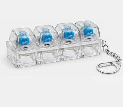 Mechanical keyboard switch tester keychain — 4-switch acrylic sampler with blue clicky switches