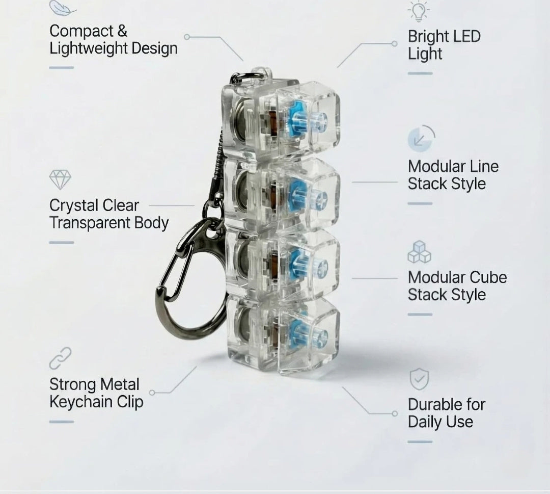 Mechanical keyboard switch tester keychain — 4-switch acrylic sampler with blue clicky switches